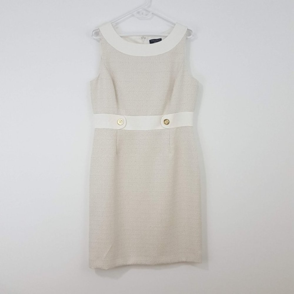 TAHARI ASL Ivory & Cream Tweed Career Sheath Dress